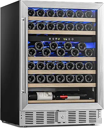Antarctic Star 24 Inch Wine Fridge, 52 Bottle Wine Cooler Refrigerator. 39-64°F Dual Zone Wine Refrigerator Glass Door, Built in or Freestanding Under Counter Fridge for Home Bar Office