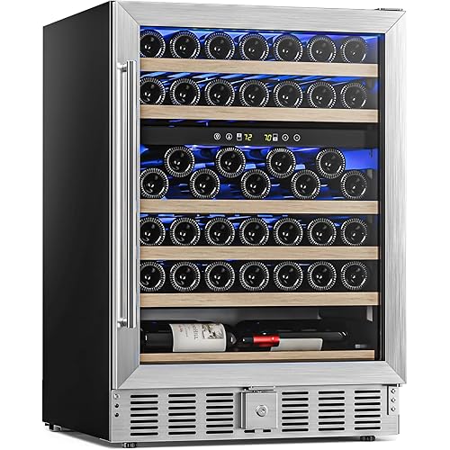 Antarctic Star 24 Inch Wine Fridge, 52 Bottle Wine Cooler Refrigerator. 39-64°F Dual Zone Wine Refrigerator Glass Door, Built in or Freestanding Under Counter Fridge for Home Bar Office