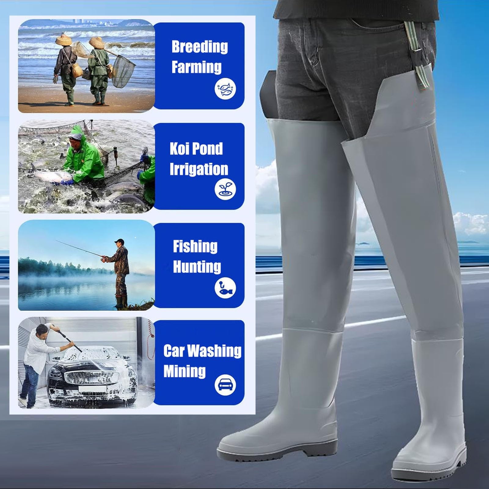 Waders Pesca Wader da Pesca per Uomo E Donna, 2 Strati di Nylon/PVC Impermeabili, Stivali da Pesca Alti 80 Cm, Facilmente Regolabili
