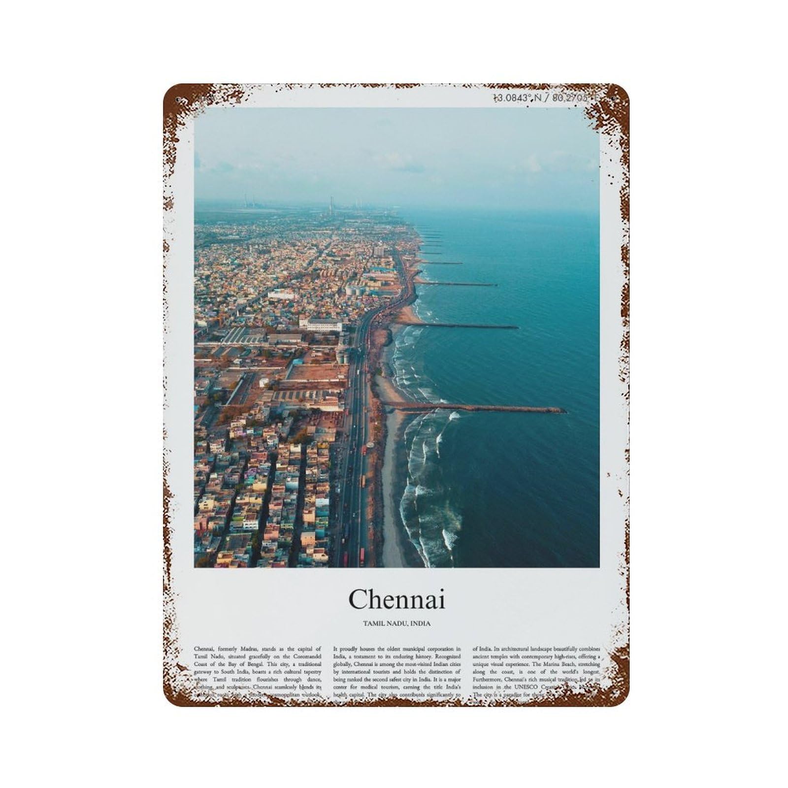 xiaoxiaoshen Chennai Tamil Nadu, India City Scenery Wall Decor Art Metal Tin Poster Modern Home Decor Art Home Bar Shop Decorations Vintage Sign 40x30cm