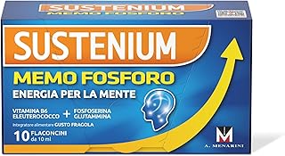 Sustenium Memo Fosforo - Integratore alimentare a base di Fosfoserina, Glutammina, Vitamina B6 ed Eleuterococco. Energia per la mente. Confezione da 10 flaconcini (10ml)