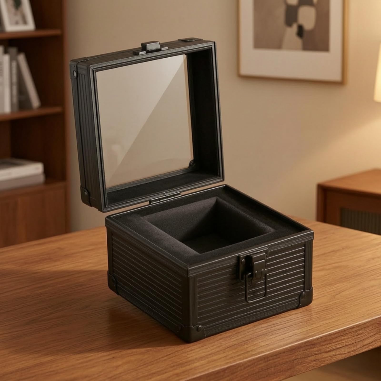 Gralara Uhrenbox mit Frontverschluss hartschalig Uhrenbox mit Klappdeckel stabil Uhrenkoffer für Reise, Silber, Abgerundete Ecken, Transparent