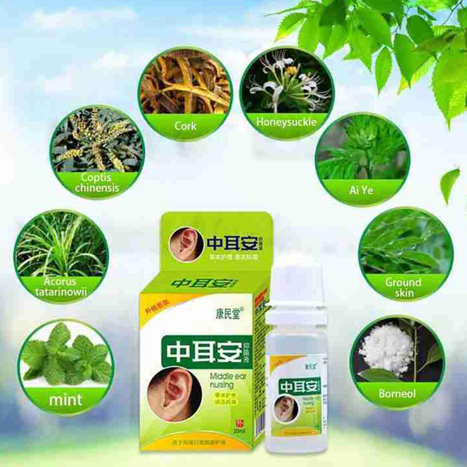Xuebai 10ml Hierbas Chinas Gotas nutritivas para los oídos Otitis Media aguda Tinnitus sordera líquido de Limpieza Antibacteriano para aliviar el Dolor