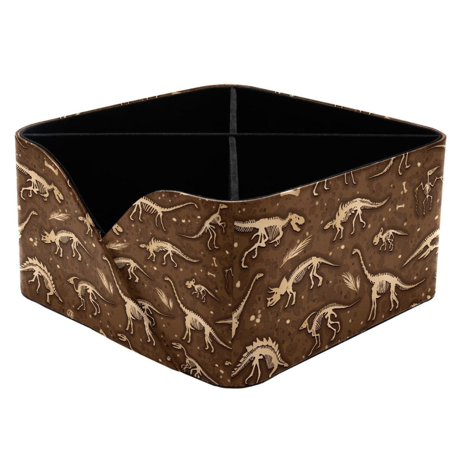 KengjuTesu Silhouettes Dino Skeletons Dinosaurs Fossils Pattern Desktop Organizer Pen Holder, Rectangular Pencil Cup for Office, Study and Makeup Stations