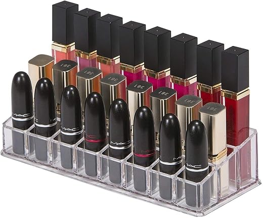 FOMQUAZLI Clear Acrylic Lipstick Organizer Holder, Multi Slot Makeup Storage Rack for Lipsticks, Lip Gloss & Cosmetics, Tr...
