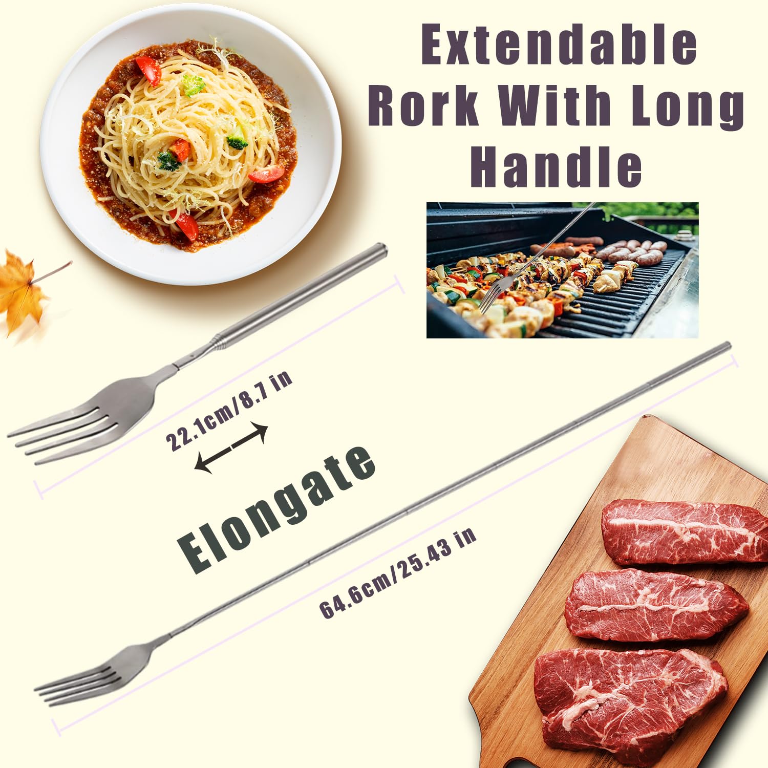 3 Pcs Extendable Forks, BBQ Telescopic Forks Stainless Steel 8.7-25.4Inch Long Handle Fork Barbecue Cutlery Telescopic Toasting Dinner Fruit Dessert pranks for adults gag gifts (3) — Amazon image 4