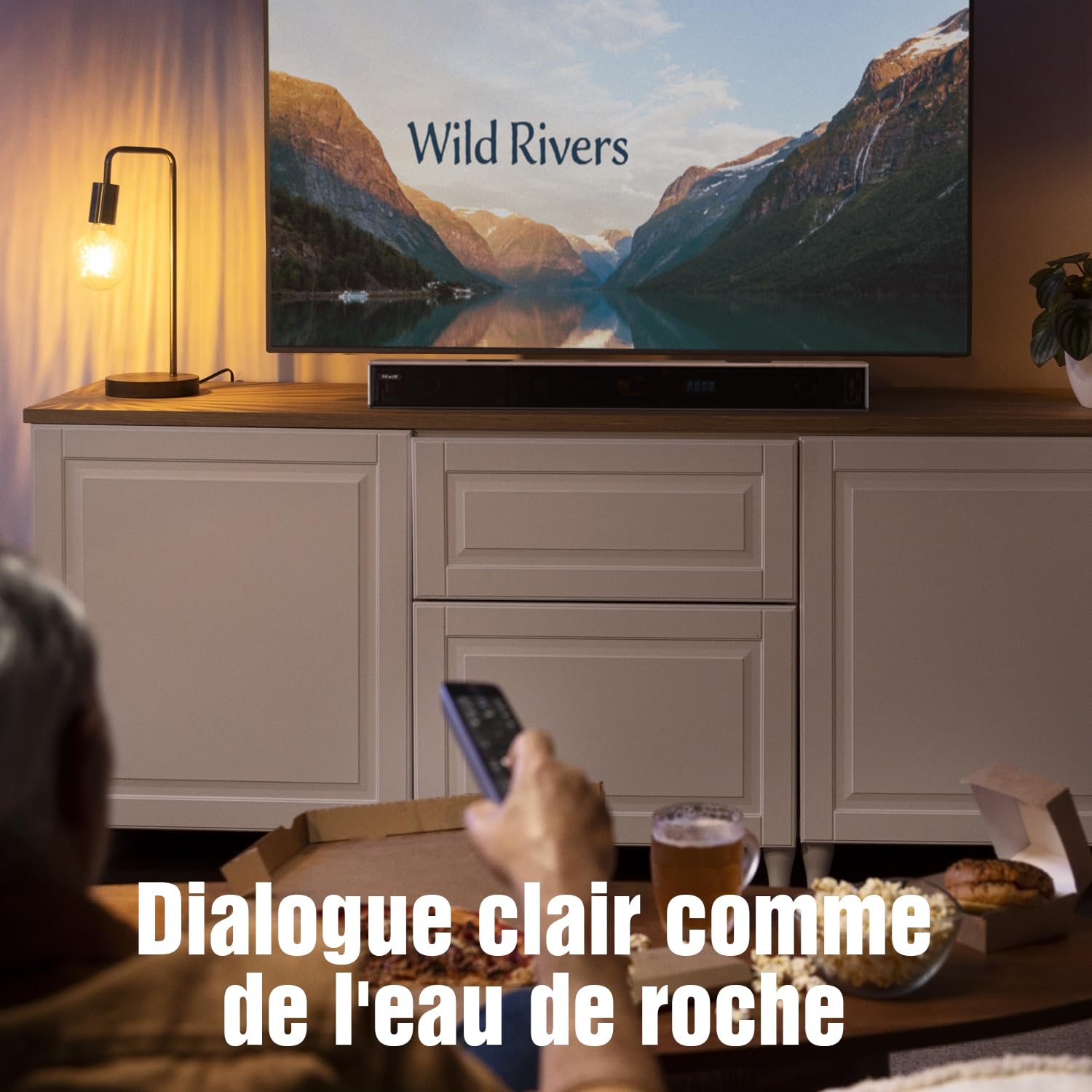 Hiwill 5.2.2 Dolby Atmos Barre de Son TV en Bois, 400W Tout-en-Un Home Cinema Enceintes pour Téléviseur avec Double Caisson de Basses Intégré, 2 Haut-parleurs Orientés vers Le Haut, WoNoble A502