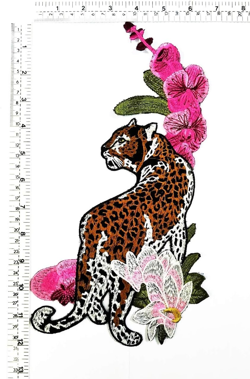 Tiger Leopard with Pink Cherry Blossoms Japanese Cartoon Patch Large Jumbo Big Tiger Embroidery Back Motorcycles Logo Biker Hog Outlaw Motorcycle Leather Shirt Jacket Backpack Costume Patches (12)