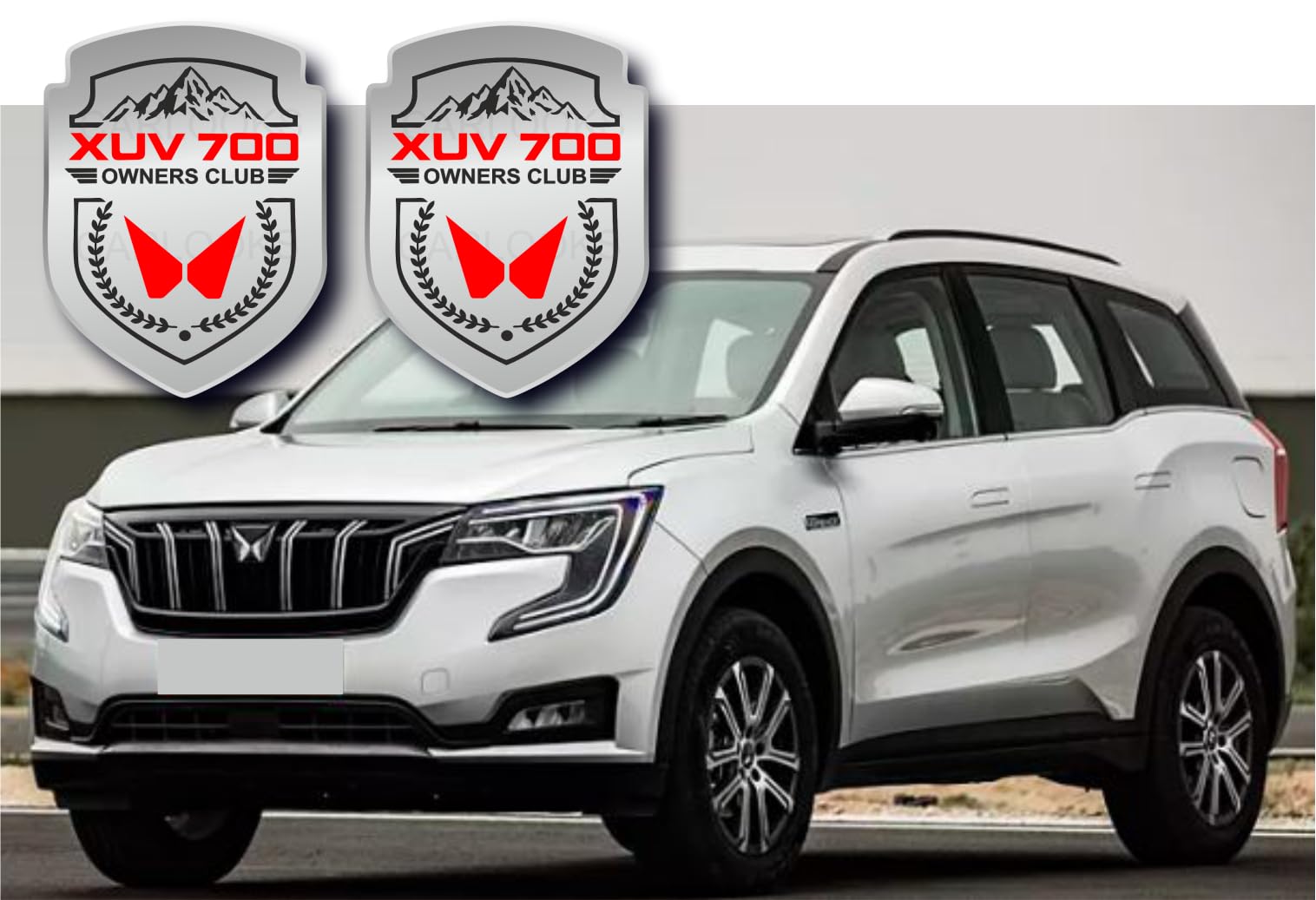 Carlooks XUV 700 Owners Club Emblem Sticker for Cars, This can be Used on Fenders Doors Dickey Set of 2 pcs for All Cars_Silver_ RED-picture-18