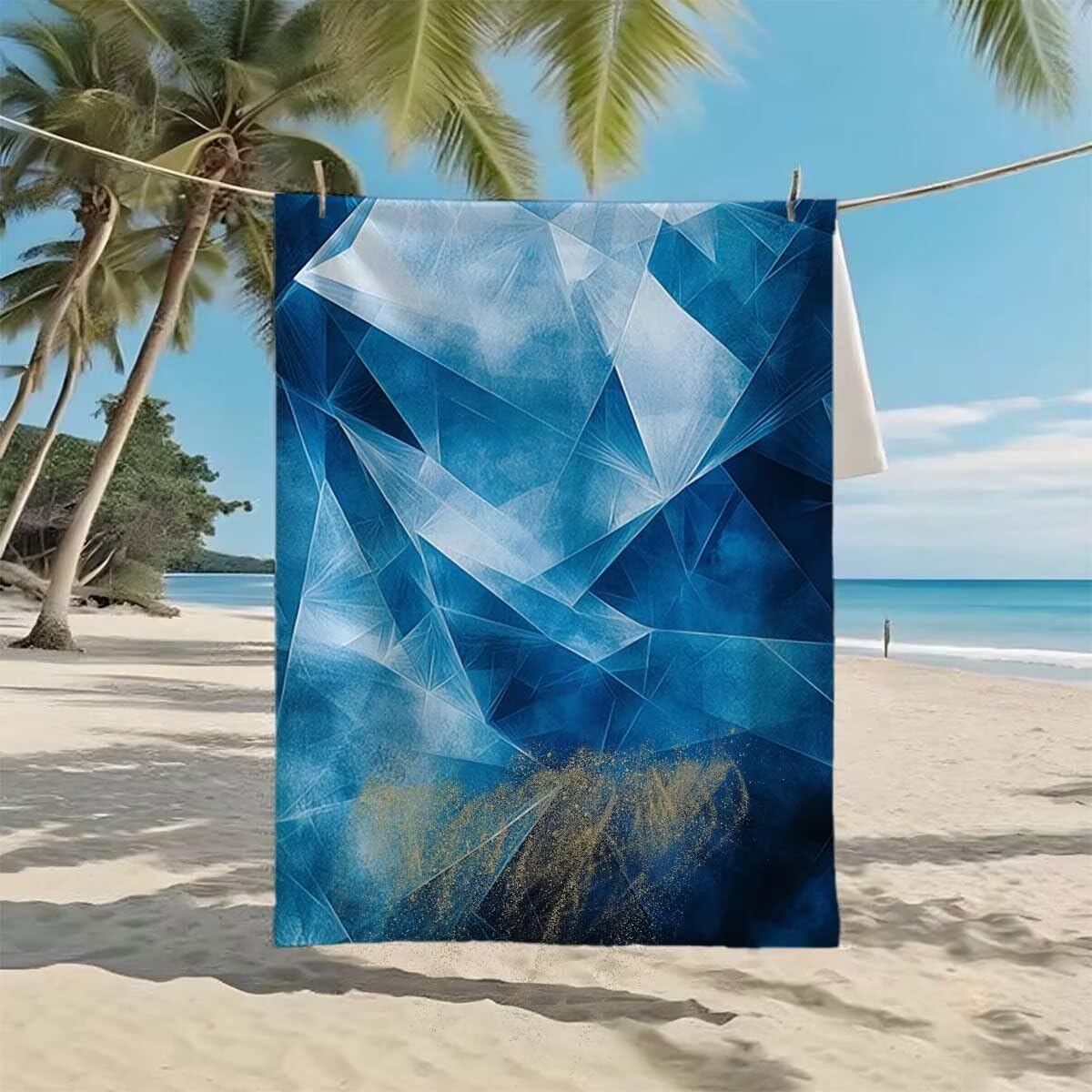 Toalla Playa XXL 220x100cm/35x70cm, Juego de 2 Toalla de Playa Grande Azul, Microfibra, Secado Rápido y Antiarena, Absorbente, Suave, Toallas de Baño Microfibra con Bolsa para Gym Gimnasio Yoga E-89