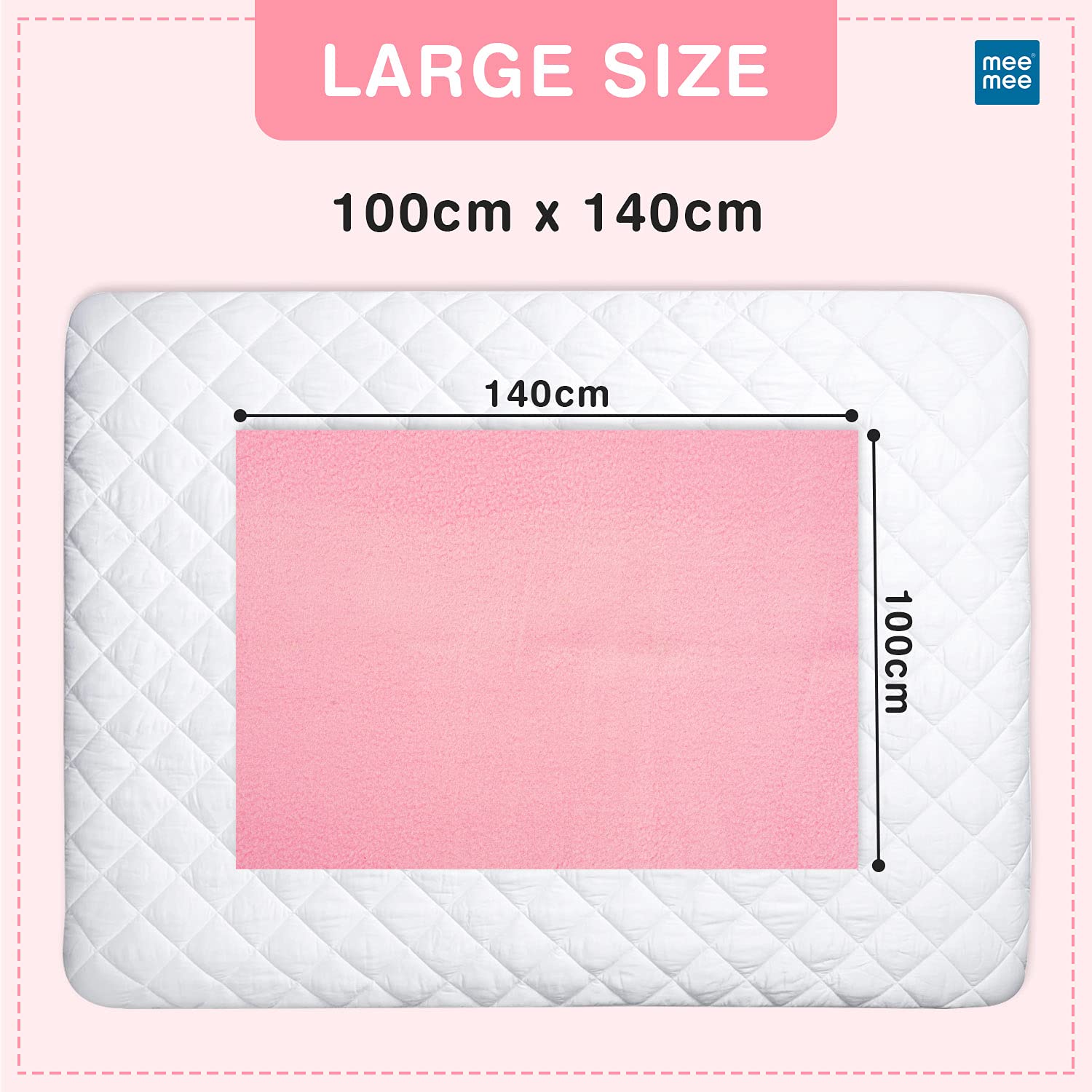 Mee Mee's Instadry Cotton Bed Protector: Ultra-Absorbent, Rapid-Dry Mattress Sheet for Newborns - Breathable, Gentle, and Reusable Waterproof Cot Sheet for Infants (0-48 Months) - 140x220cm, Pink - Image 7 thumbnail