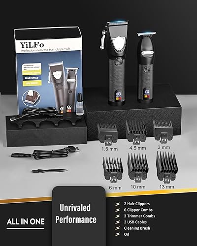 Miniatura 10 de YiLFo Cortapelos para hombres profesionales - Cortadora de pelo de barba, kit de cortapelos inalámbrico para barba, kit de corte de pelo con