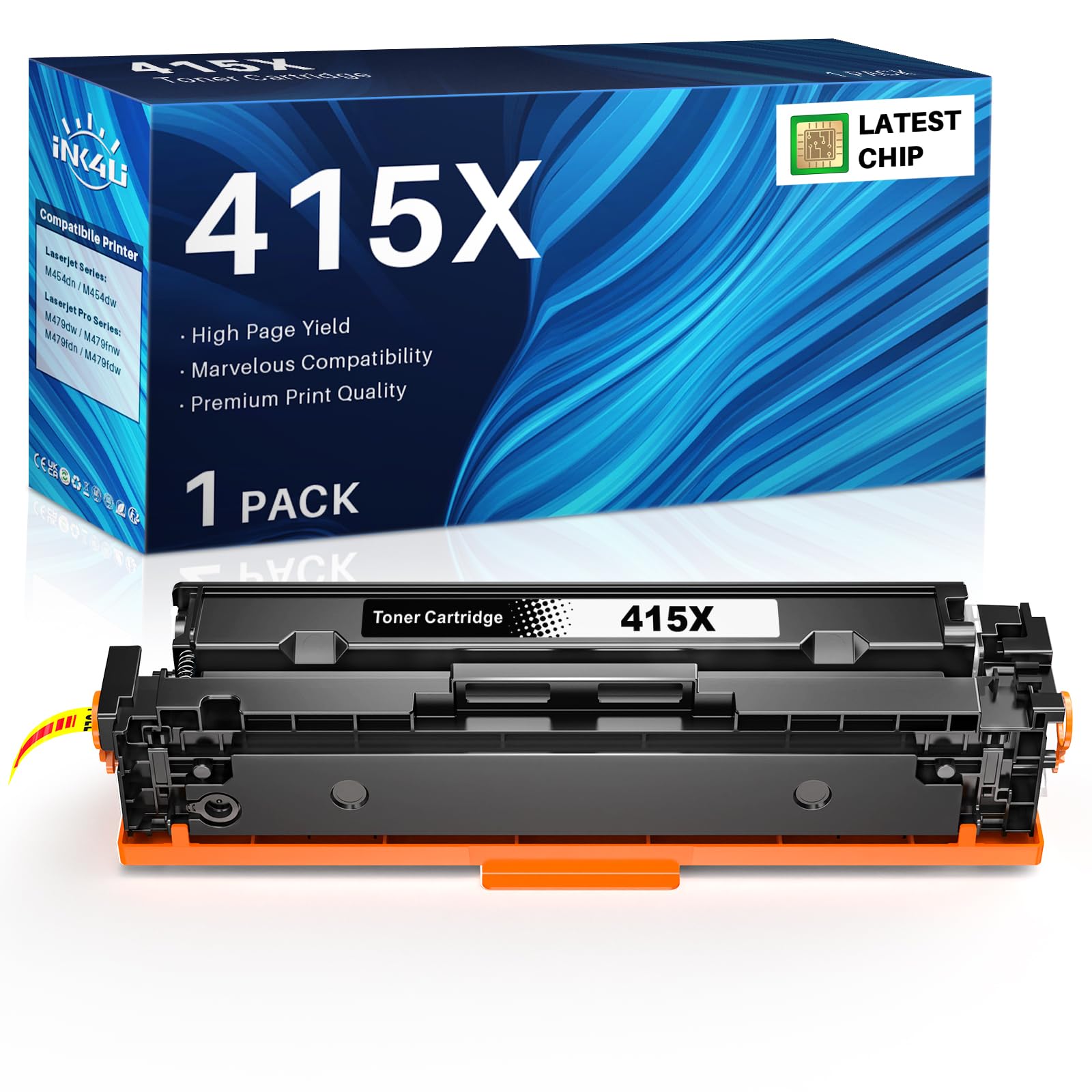 INK4U 415X W2030X, 415X Nero Cartuccia Toner, Alta Capacità, Chip Recente, Compatibili per HP LaserJet M453, M455, MFP M479, MFP M480, M454dw, M454dn, MFP M479fdw, M479fdn, M479dw, M455dn, M480f
