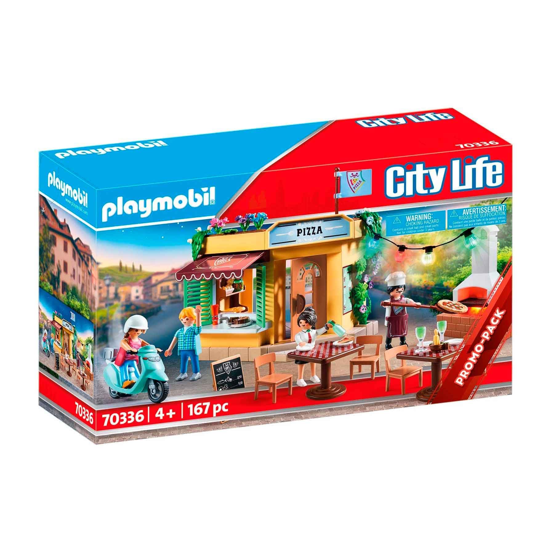 PLAYMOBIL City Life 70336 Pizzería con terraza, con Efectos de luz, A Partir de 4 años