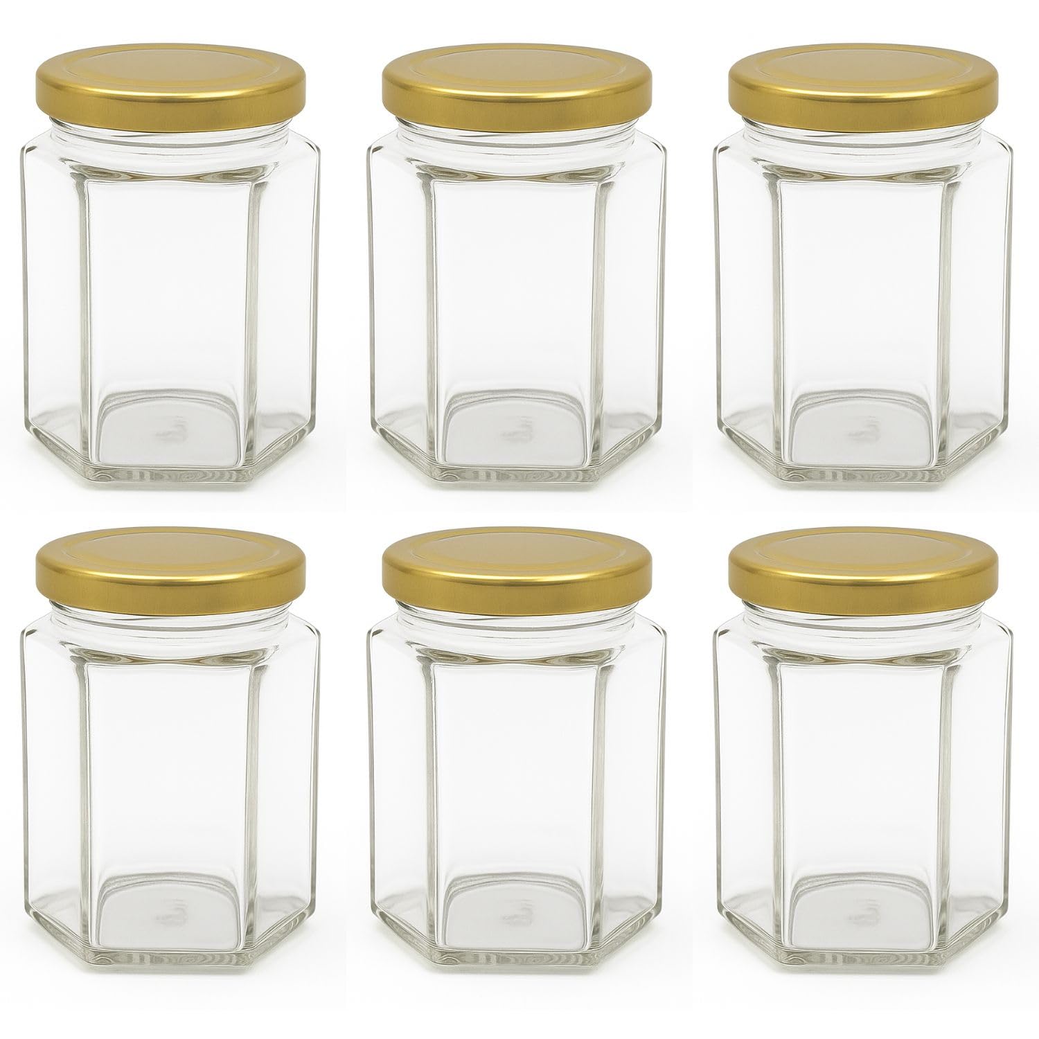 Bramley & Sage Clear 190Ml 8Oz Hexagonal Jam Jar With Gold Twist-Off Lid (Set Of 6)
