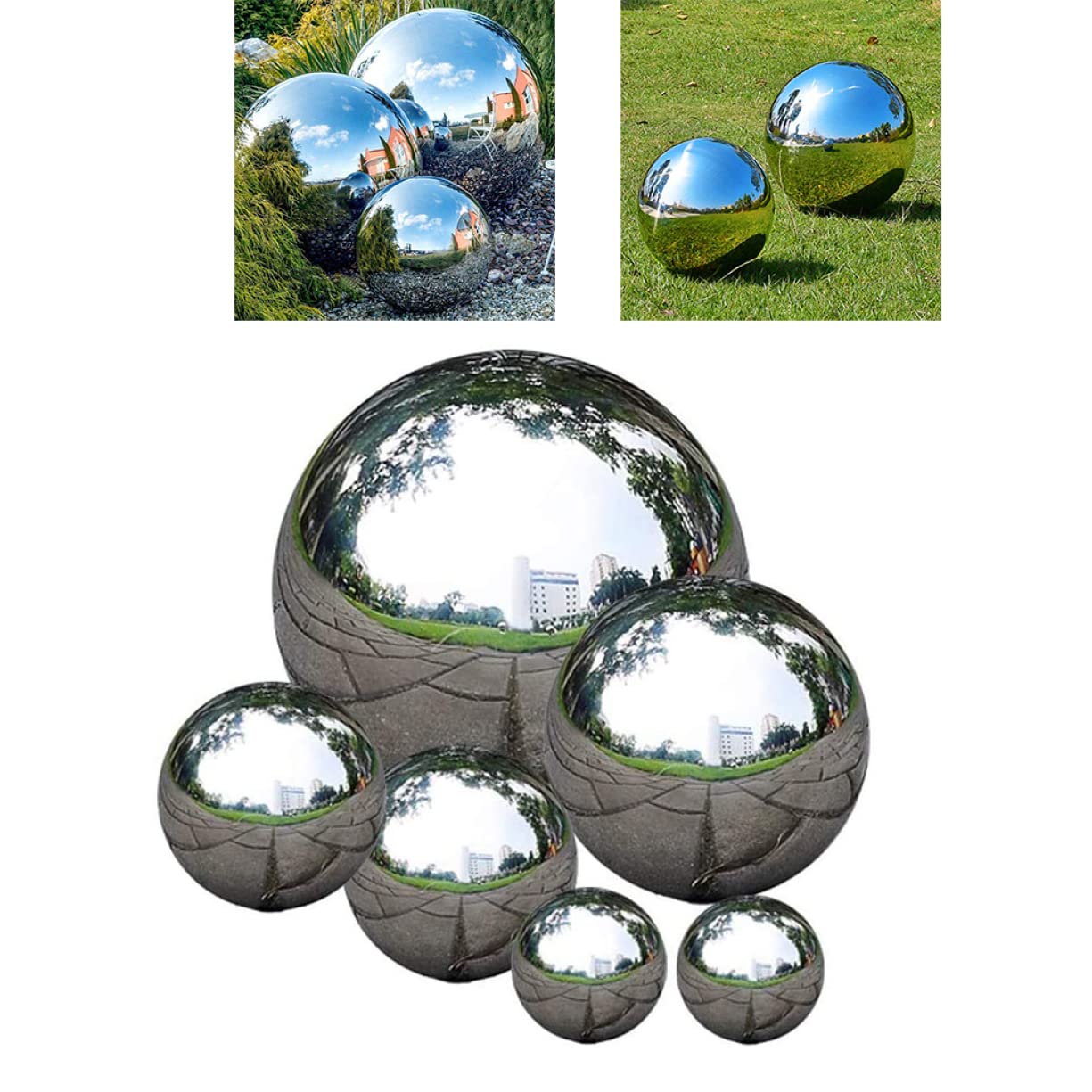 Gazing Balls, 6pcs Miroir en Acier Inoxydable Boules Creux polies, étang Flottant Gazing sans Couture, sphère réfléchissante du Paysage du Jardin pour décoration de Jardin étang de Jardin