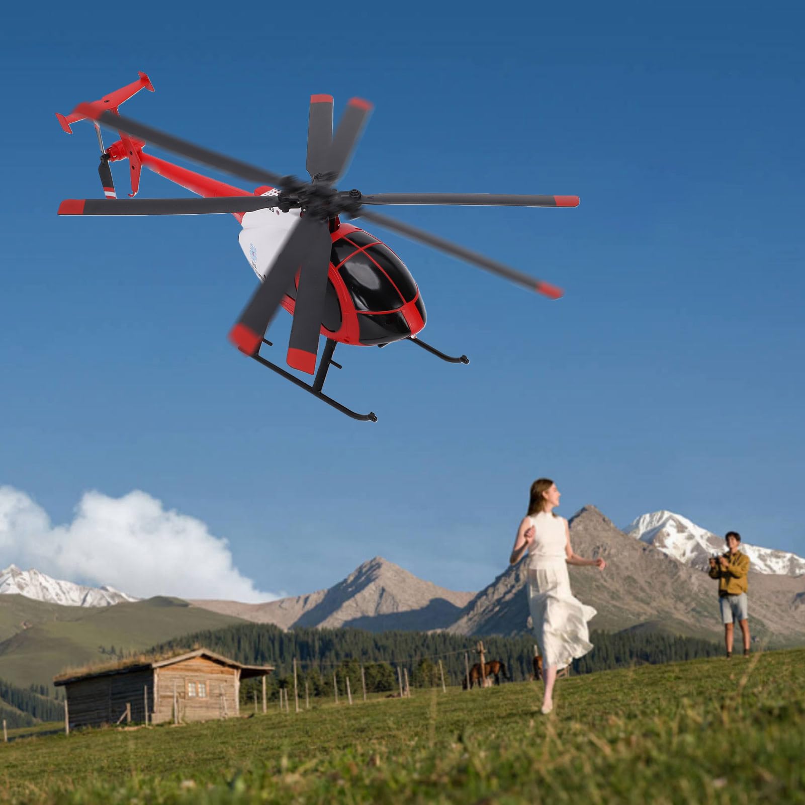 Elicottero RC a 4 canali, elicottero radiocomandato in scala 1:48, aereo Flybarless 2.4G con ottica giroscopica a 6 assi, posizionamento dell'altezza, avvio e atterraggio con un pulsante