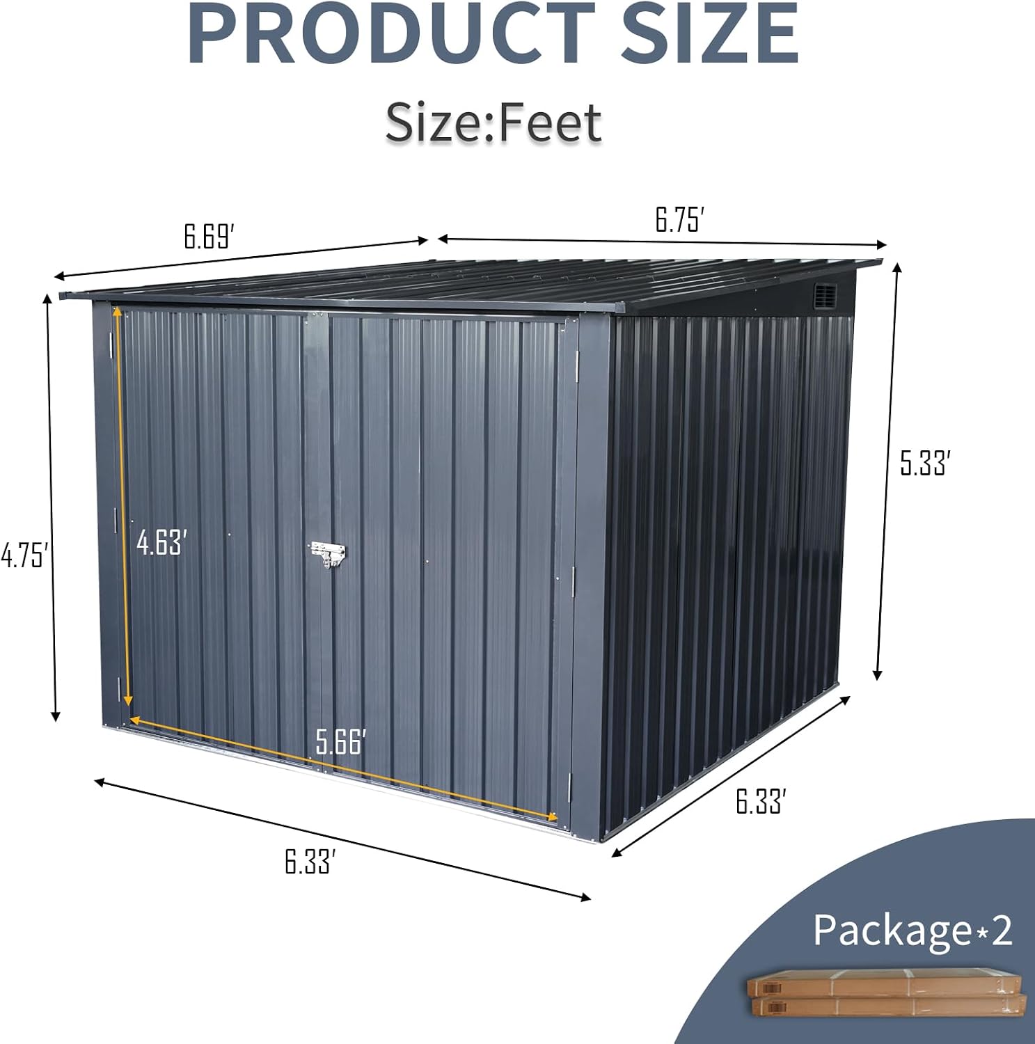 Outdoor Metal Bike Storage Shed with Slope Roof, 4 Adjustable Tracks, Double Doors, 81.25 x 76 x 64 Inch, Black