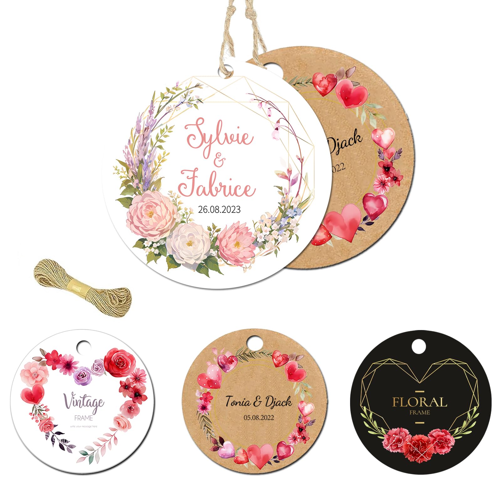 Custom Tag Personalized Hang Tags with Your Business Logo Round/Square Small Card Party Decoration Paper Label Gift Birthday Wedding Favors Tag (Black)
