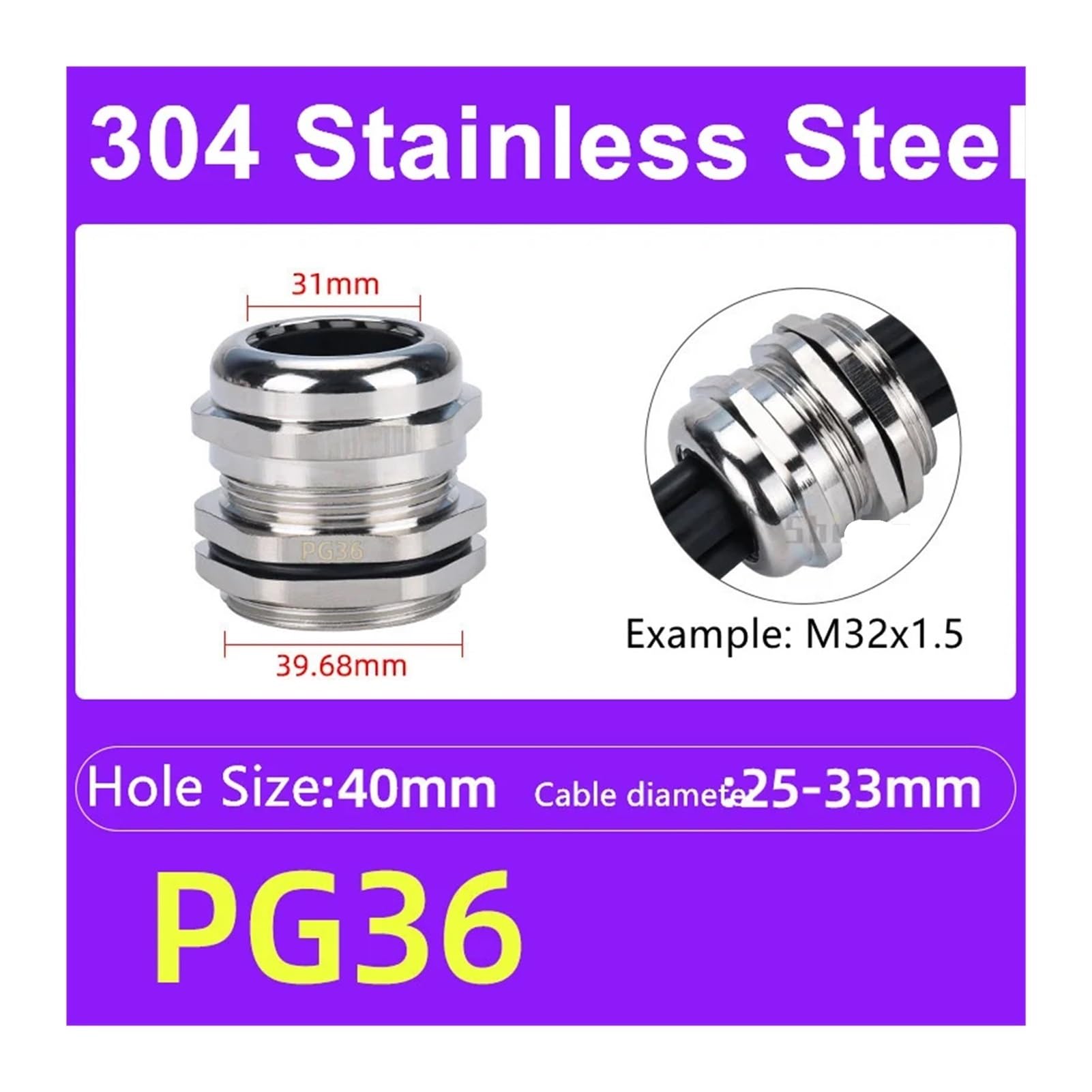 10 Uds prensaestopas de Cable impermeables 304 glándulas acero inoxidable IP68 PG7 PG9 junta Metal PG13.5 PG16 sello fijación ajuste 3-52mm(PG36 fit 25-32mm)
