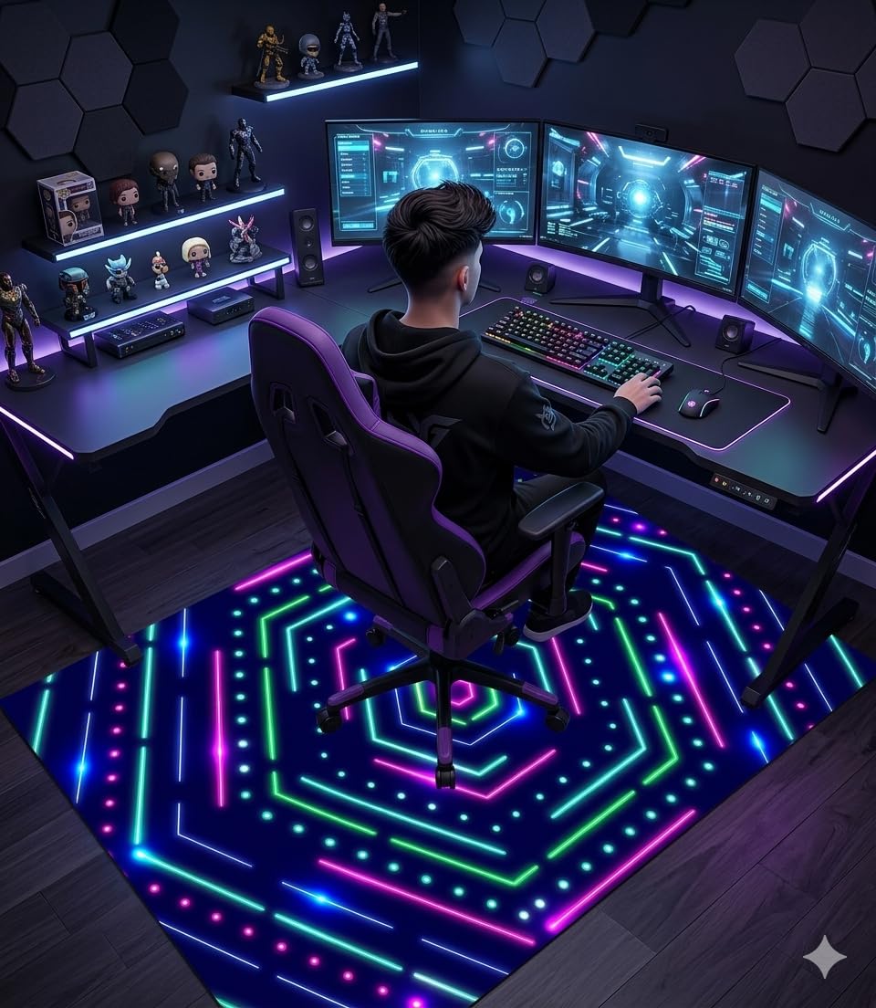 Alfombra Gamer Vinilo blando resistente al desgaste | Hexa 160x120 cm | Lavable antideslizante para habitacion juvenil Gaming Cocina Pasillo terraza exterior diseños originales o personalizados