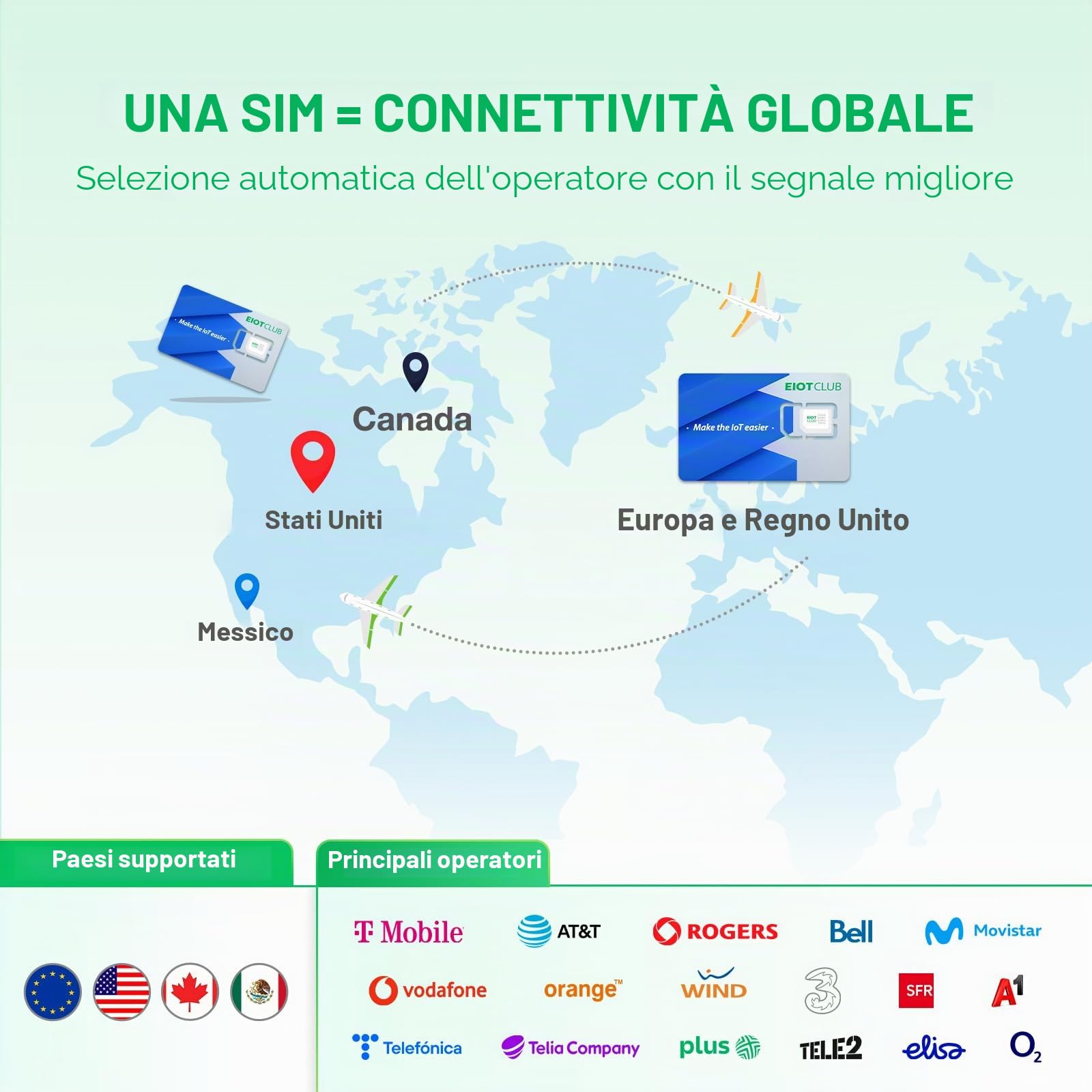 EIOTCLUB Carta SIM Prepagata per Viaggi, Carta SIM Internazionale Supporta l'uso in Stati Uniti, Canada e Messico, Solo Dati, Velocità 5G, Ricaricabile, Perfetto per Telefoni, Router e Tablet