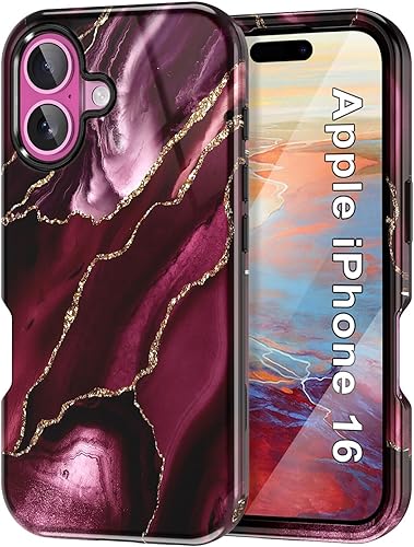 Miniatura 32 de Btscase Funda para iPhone 16e (2025), [probada en caídas de grado militar] Diseño de patrón de mármol delgado, resistente, a prueba de golpes, para