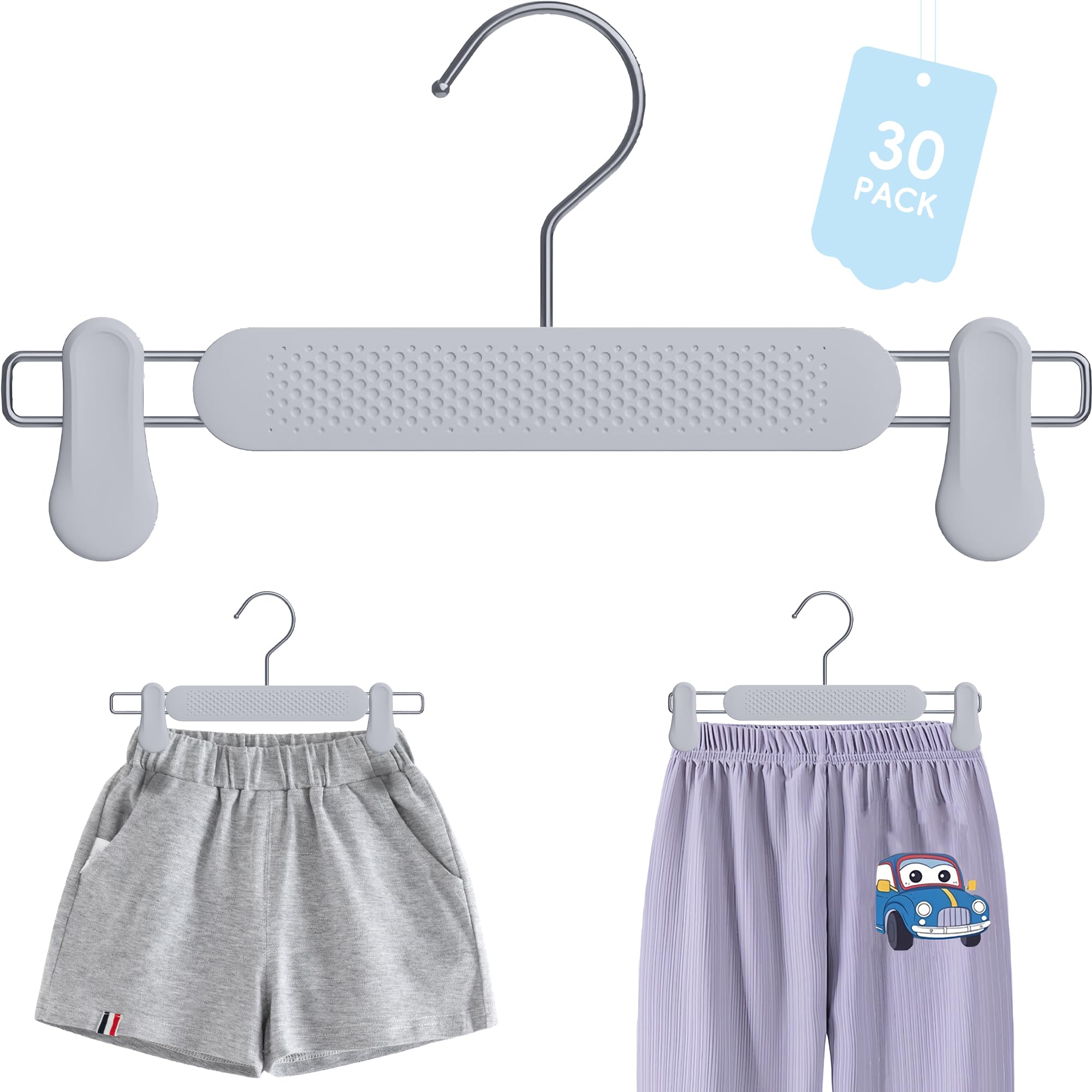 Kids Toddler Pants Skirt Hangers with Clips 15 Pack 9-11" Child Adjustable
