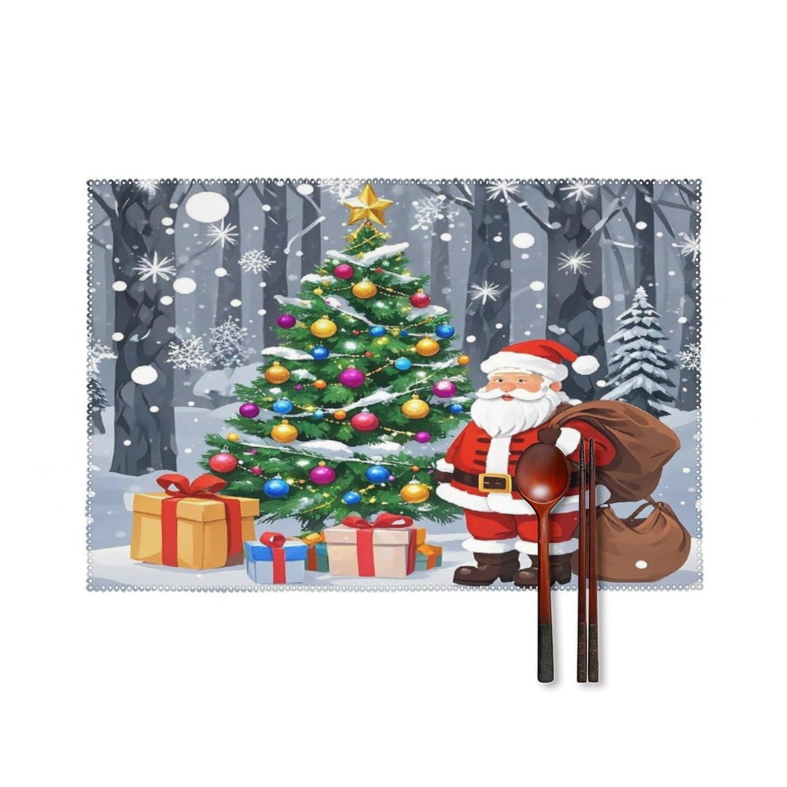 Christmas Santa Claus Placemats Set of 4 Heat Resistant Non-Slip Place Mats Wipeable Easy to Clean Table Mats for Kitchen Dining Party Outdoor Placemats