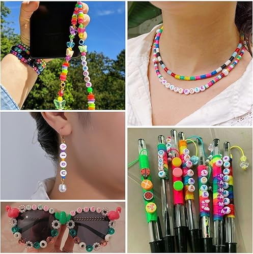 Miniatura 4 de KISSITTY 500 cuentas de letras vocales para pulseras, cuentas acrílicas redondas planas A E I O U del alfabeto, cuentas iniciales de 0.276 in,