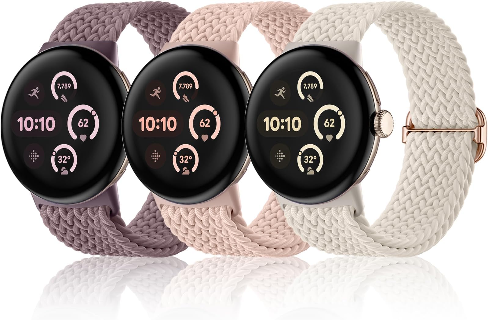 Maledan Braided Stretchy Band Compatible with Google Pixel Watch 4 3 41mm/ Pixel Watch 2 1 Band for Women Men, 3 Pack Soft Nylon Breathable Sport Replacement Strap for Google Smartwatch 41mm Accessory