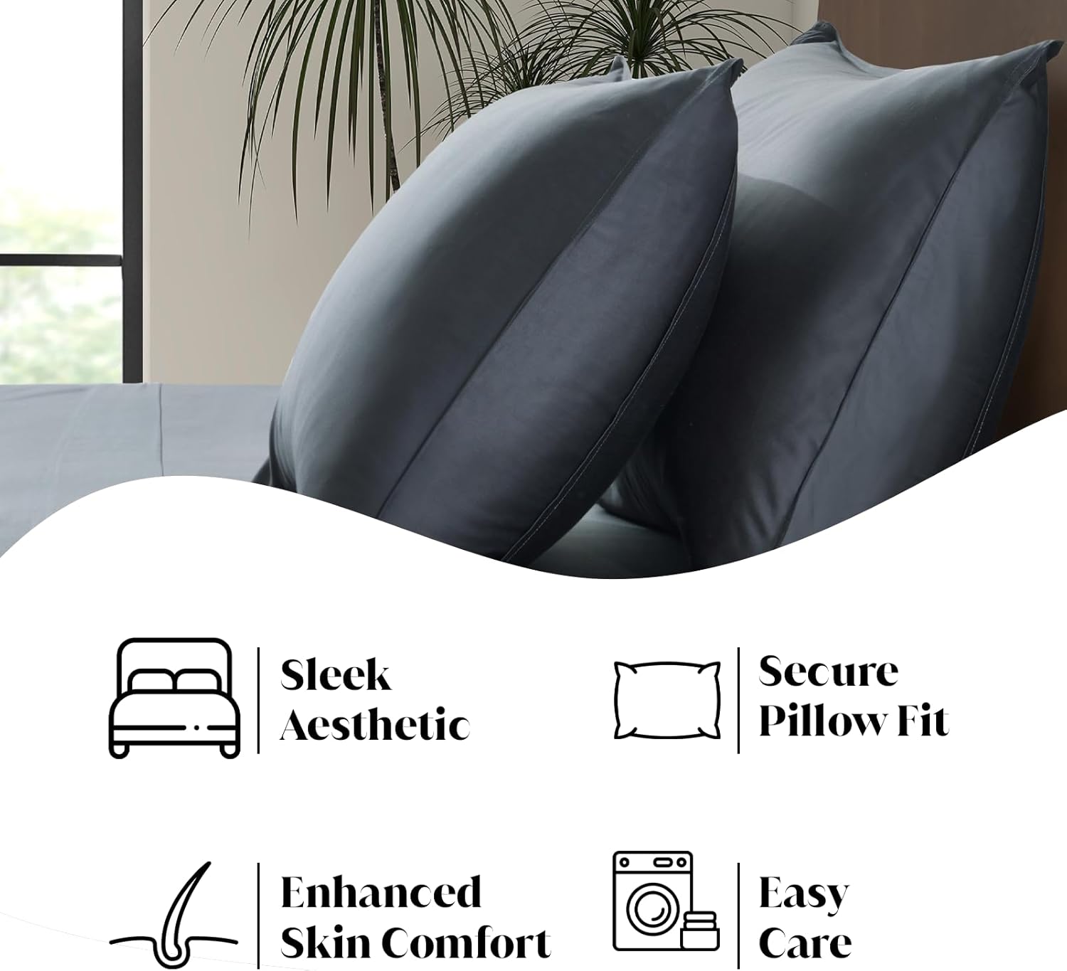 Luxury Bamboo Market | King Size Bed Sheet Set | 100% Viscose Made from Bamboo | Organically Grown | Ultra Soft | Cooling Sheets for Hot Sleepers | 17" Deep Pocket [Charcoal Grey] - Image 6