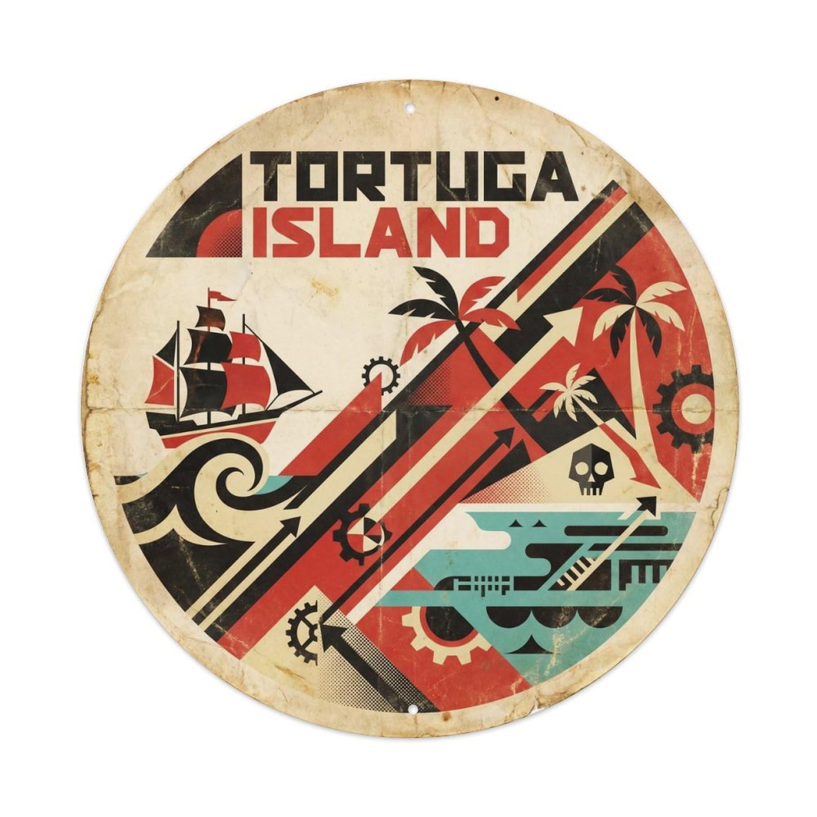 Tortuga Island Beach Destination Bold Geometry Metal Tin Sign