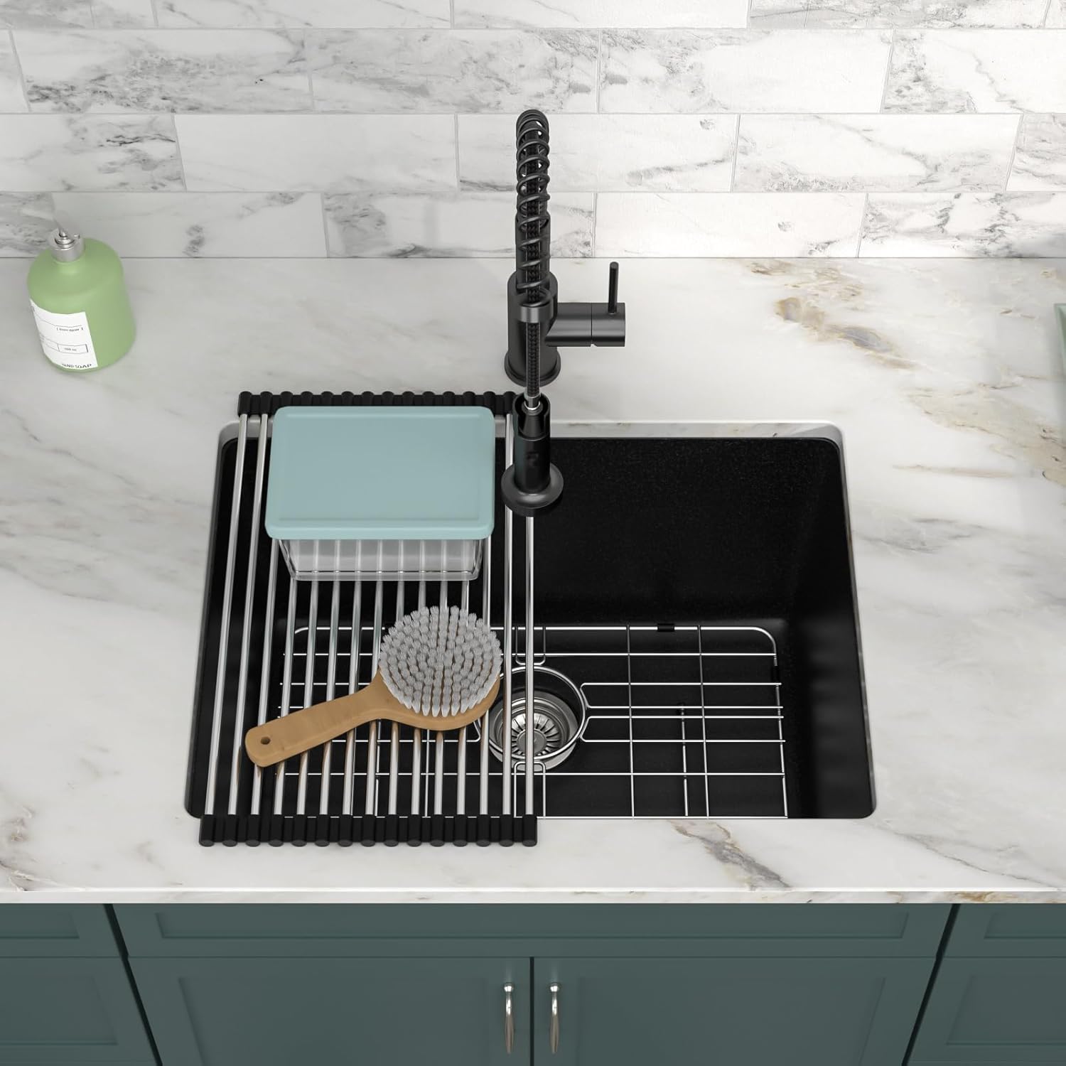 24x18 Inch Undermount Laundry Sink, Black Granite Composite Quartz Sink, 12 Inch Deep Single Bowl Utility Sink, Non-Porous, Scratch Resistant, Easy to Clean, Modern Sink for Laundry Room
