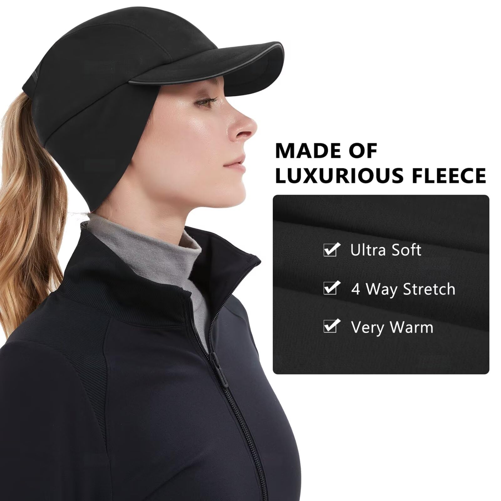 GADIEMKENSD Women's Winter Reflective Fleece Ponytail Hat with Drop Down Ear Warmer for Outdoor Activity Cap
