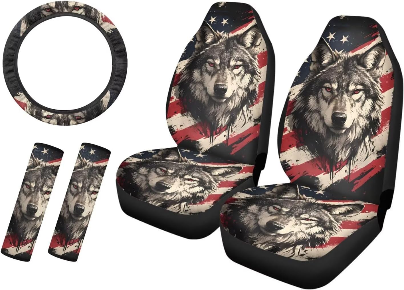 Hummingbird Car Seat Covers Set with Flannel Steering Wheel Cover Seatbelt Pad 5 Pack Car Accessories Interior Decor Universal Size