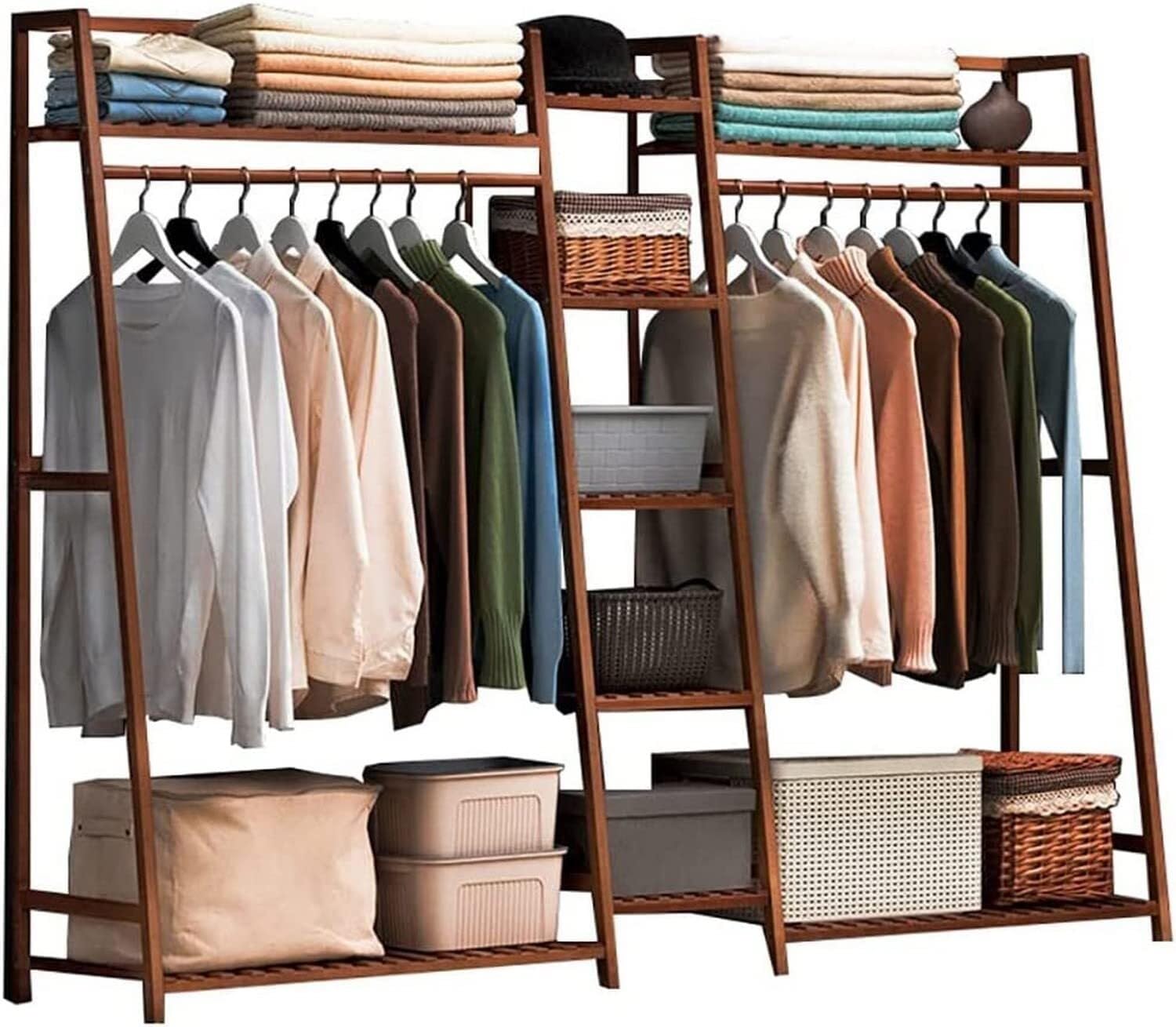 Portant à vêtements en bois bleu sarcelle avec étagères de rangement pour entrée