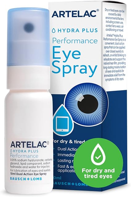 Artelac Eye Spray, Hydra Plus Performance Dry Eye Spray, Dry Eyes Treatment, Immediate Relief Eye Spray For Tired And Dry Eyes, Preservative Free Eye Mist, Eye Spray For Itchy, Gritty Eyes, 10ml