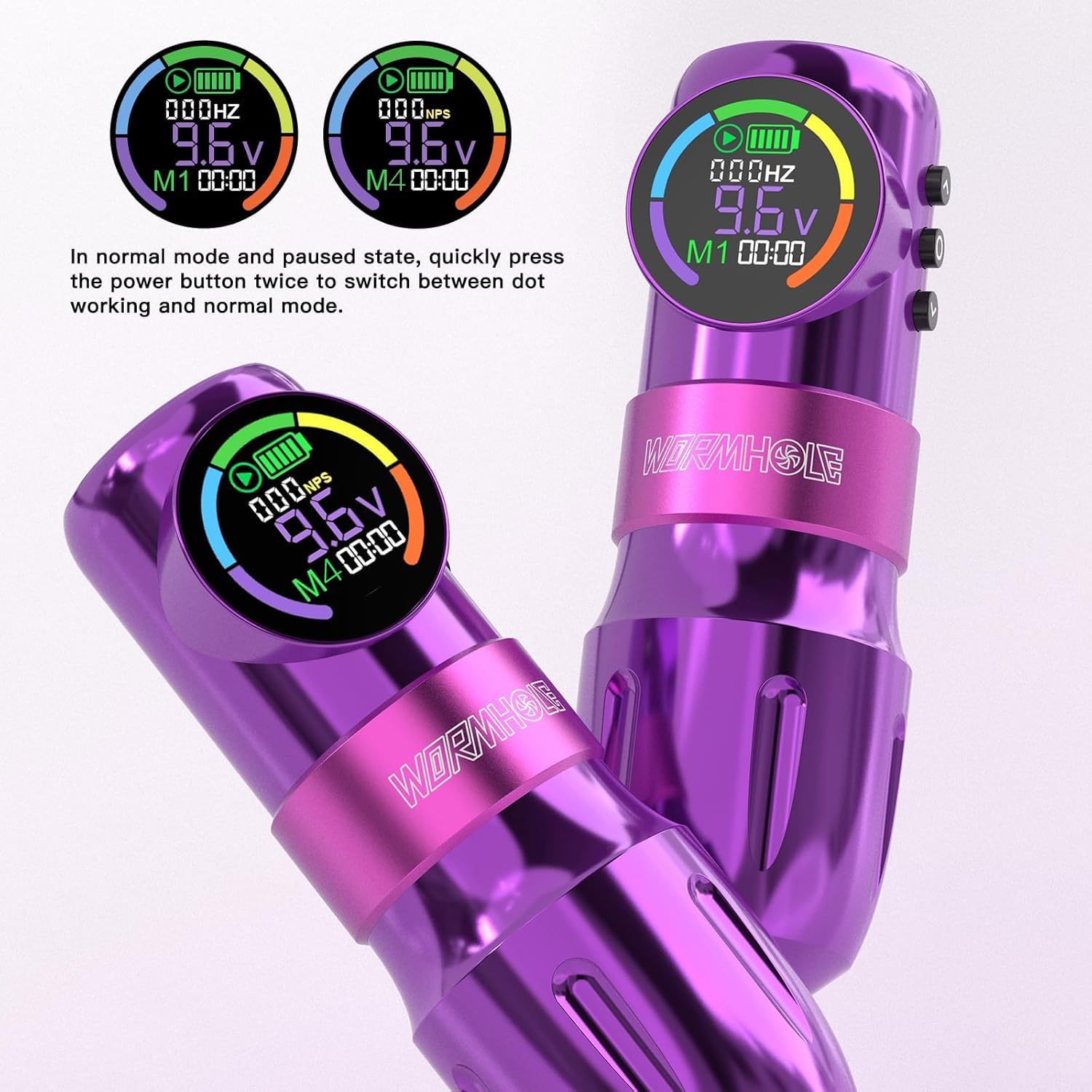 Wormhole Tattoo Gun Kit Wireless Tattoo Kit Tattoo Machine with Digital LED Display, 1,500 mAh Capacity Battery, Normal/Jump-Start/Dot Working Mode, 20Pcs Tattoo Needles Tattoo Pen Kit-Purple