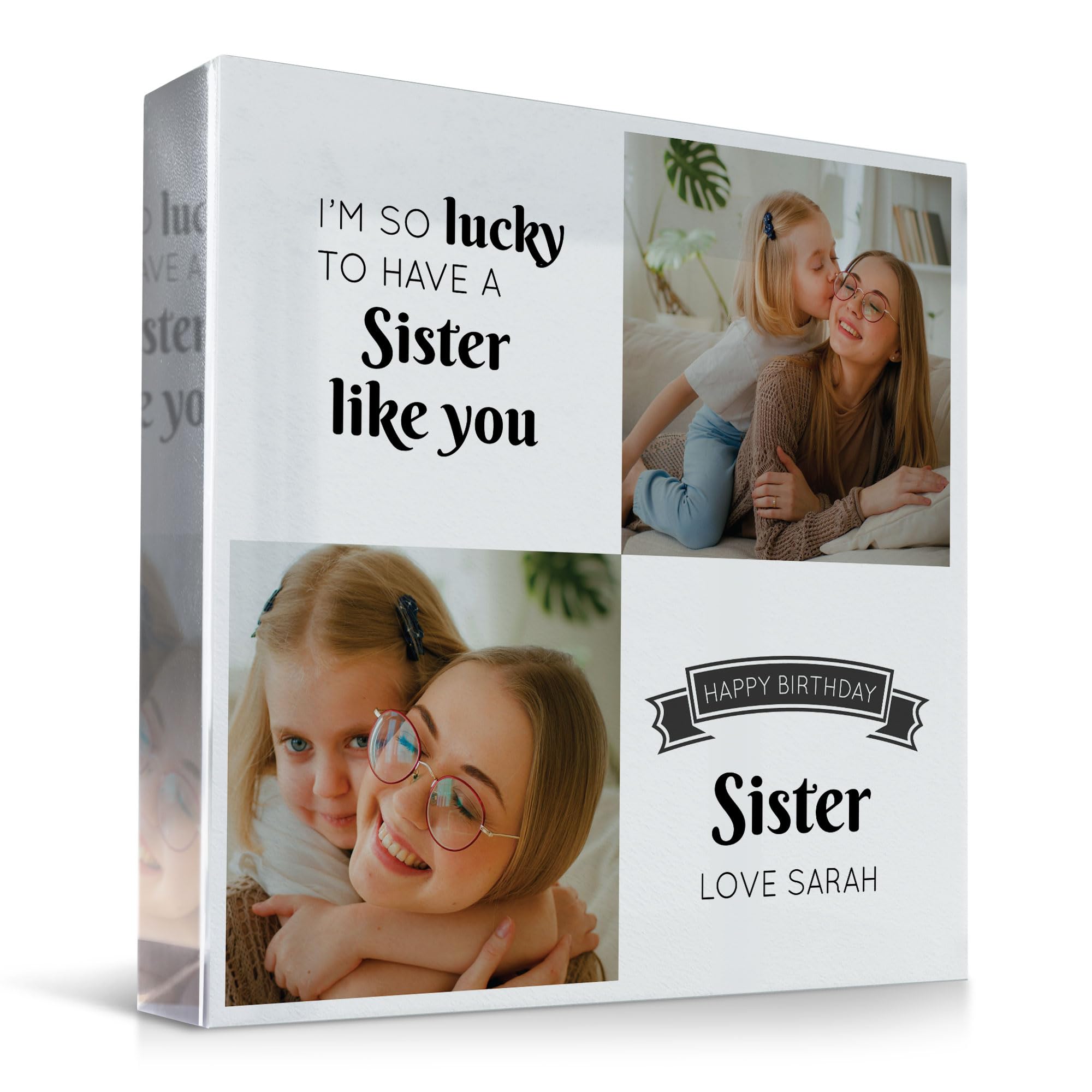Red Ocean Personalised Sister Birthday Gifts - Custom Acrylic Freestanding Photo Block Gift - Birthday Gifts For Sister - Sister Birthday Gifts - Personalised Birthday Gifts For Her - Big Sister Gifts