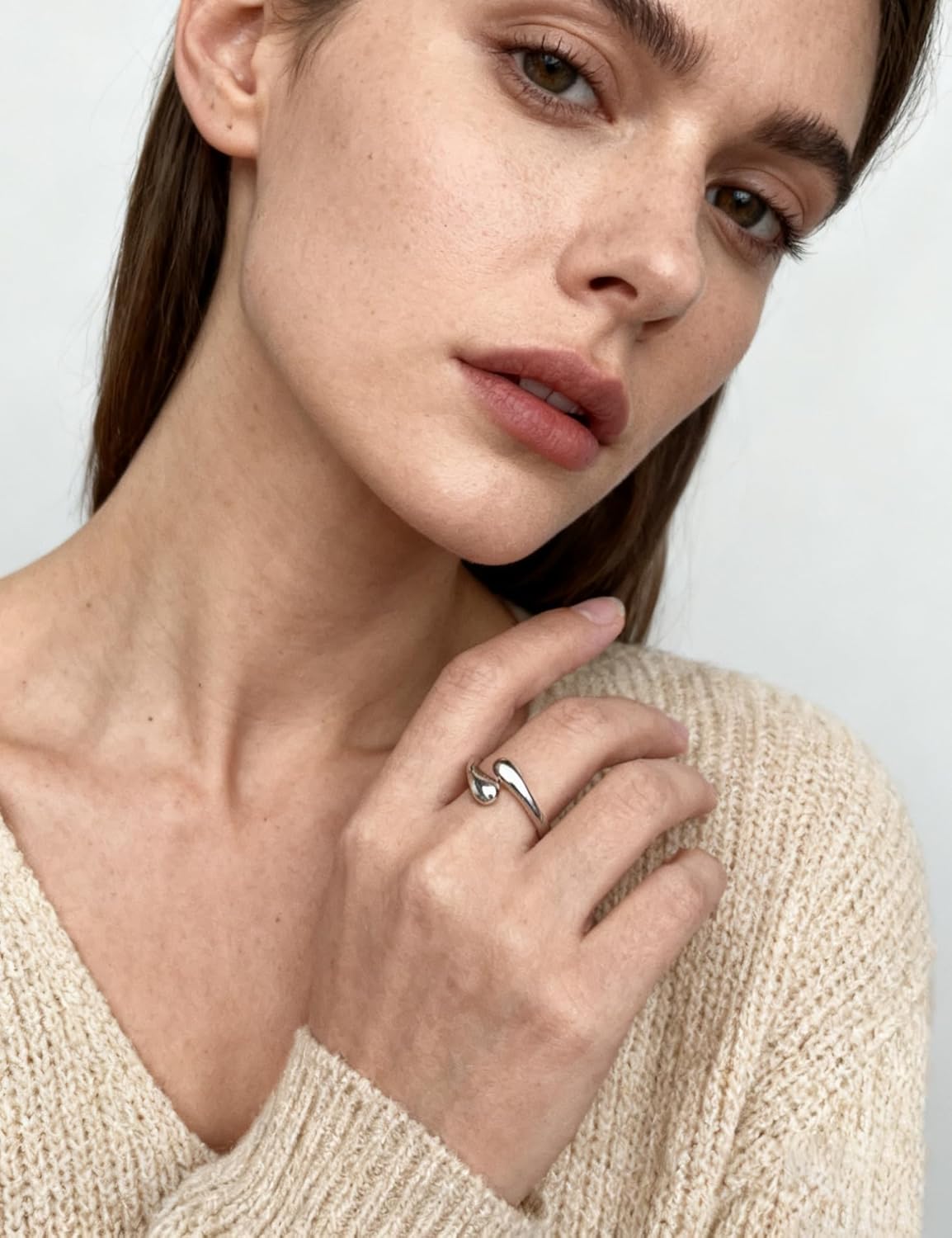 925 Sterling Silver Statement Rings for Women Open Adjustable Chunky Ring Size 7 - Image 2