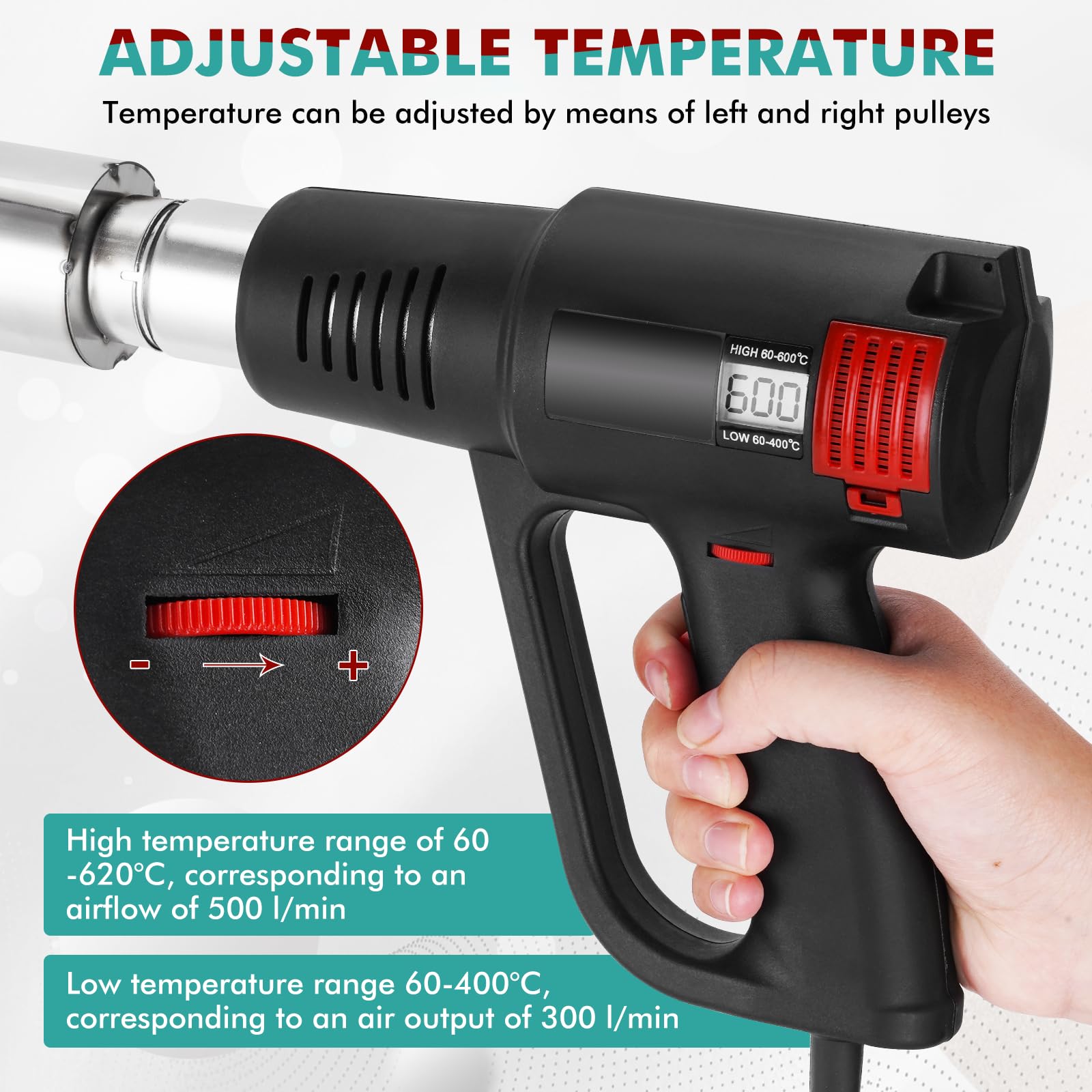 YJINGRUI PVC Kapsel Schrumpfmaschine 2000 W Kapselschrumpfgerät mit 60-620 ℃ Digitalanzeige für Weinkapseln