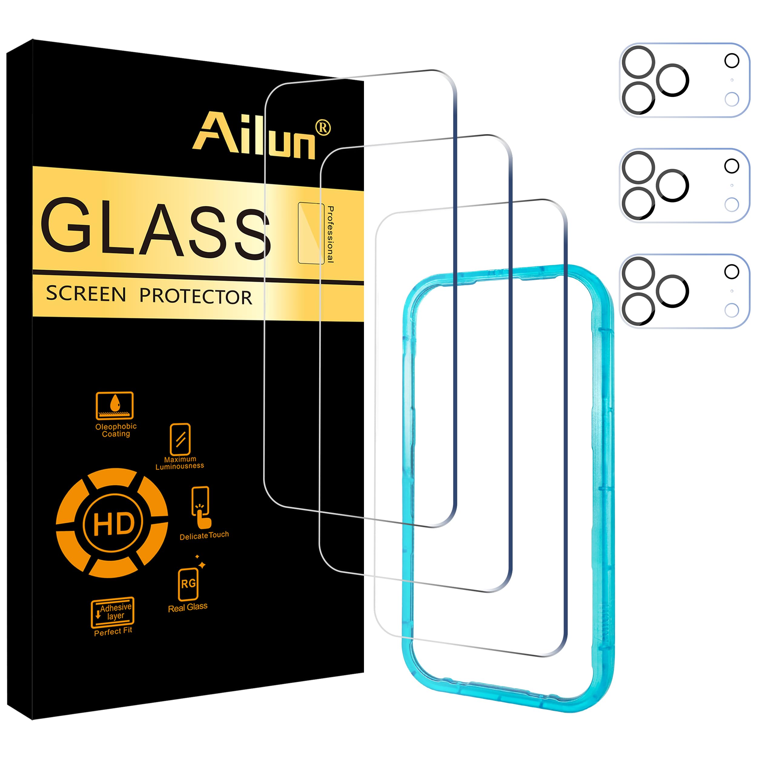 Ailun Screen Protector + Camera Lens Protector for iPhone 18 Pro | 3+3 Pack, 6.3 inch, Tempered Glass, Installation Frame, Sensor Protection, Dynamic Island Compatible, Case Friendly