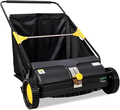 26 Inch Push Lawn Sweeper, Hand Yard Sweeper & Leaf Sweeper for Garden Grass Clippings, Adjustable Hight | 4 Spinning Brushes | 7 Cu. Ft. Hopper Capacity 26 Inch