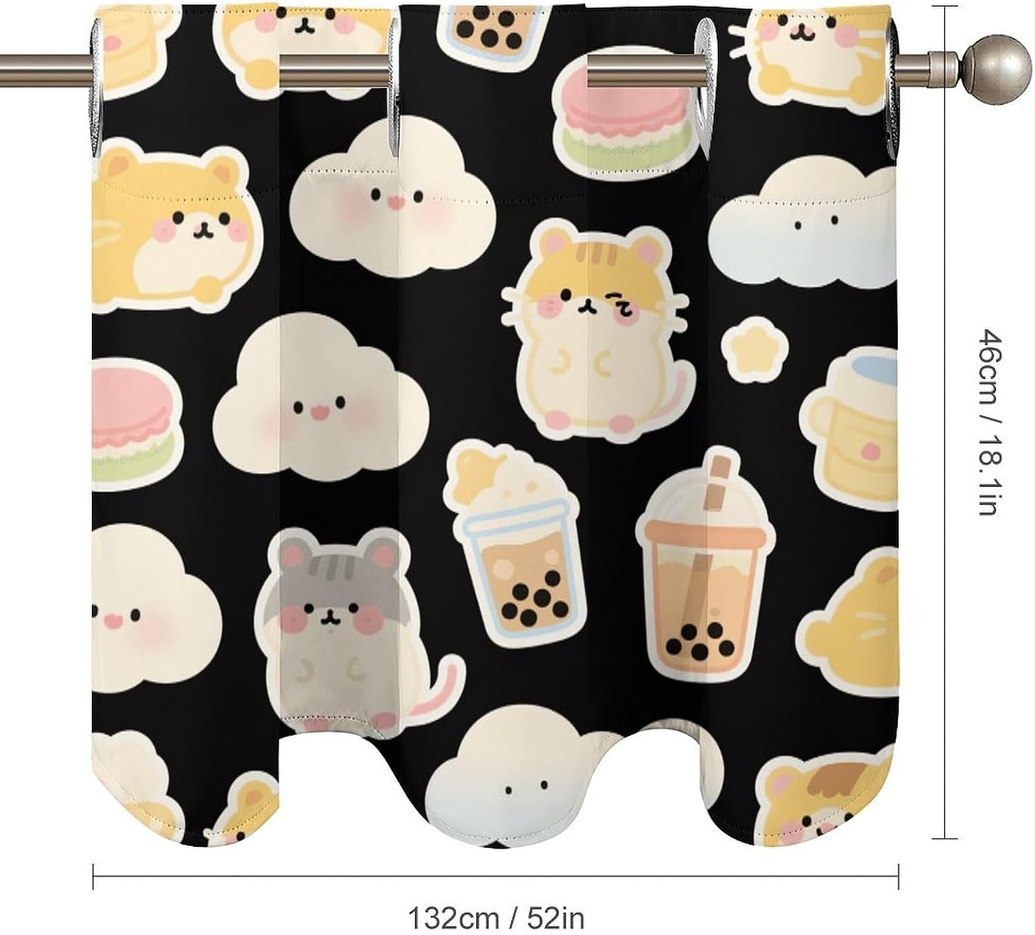 Black Milk Tea Hamster Curtain 2 Panels, Polyester Fiber, Blackout Insulated Window Curtain, Curtain Valance for Kitchen Dining Room Living Room Cafe Small Window 52 * 18.1 Inches