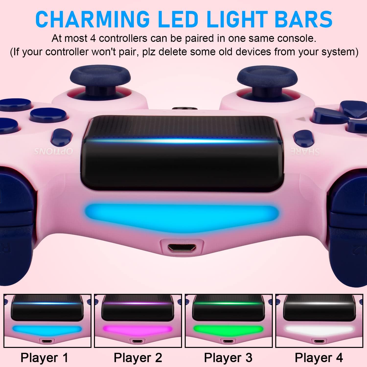 Wiv77 Ps4 Controller Pink, Control Pa4 Remote Wireless Compatible with Playstation 4 Controller with Headphone Jack/Long Battery Life, Pa4 Controller for Kids/Men/Women : Video Games