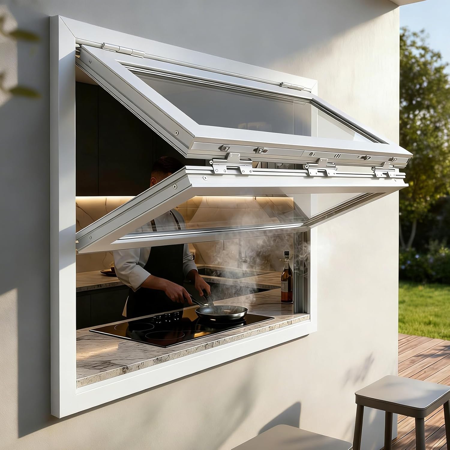 Aluminum Alloy Vertical Folding Serving Window, Double Hung Concession Window for Mobile Home & Commissary, Foldable Sliding Windows for Food Truck Black/White (WhiteW:48in*H:36.2in)
