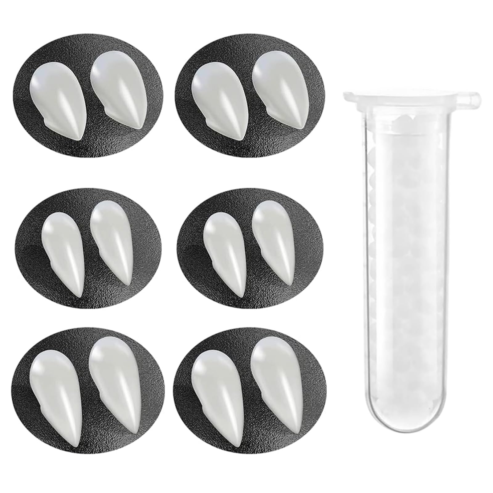 6 Pairs Vampire Fangs, 3 Size Fake Fangs with Tube Solid Adhesive, for Cosplay Props Halloween Party Accessories Masquerade Dentures White