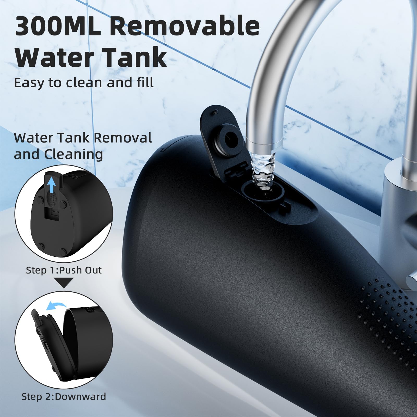 Irrigador dental para limpieza de dientes, inalámbrico, portátil, recargable, potente, duración de la batería, IPX7, impermeable, para el hogar y los viajes WF005