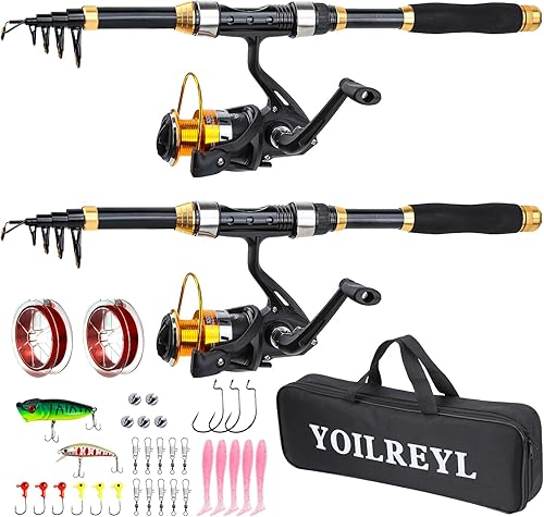 Yoilrey - Combo de caña de pescar y carrete – Kit de iniciación de caña de pescar telescópica de 5.9 pies con carrete giratorio, línea de pesca, (2